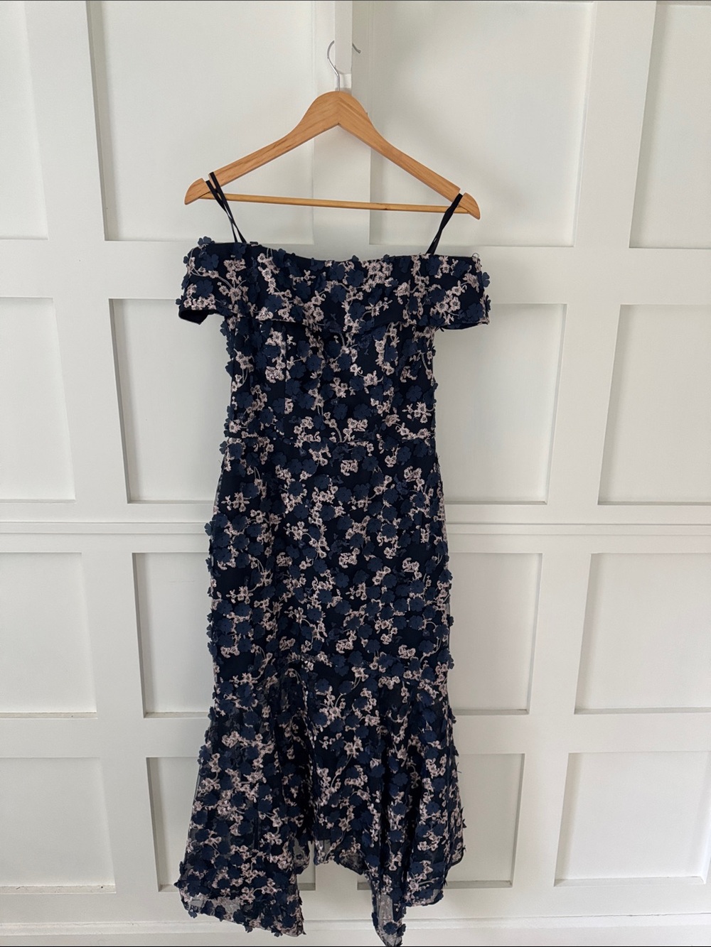 Xscape Navy One-Shoulder Floral Midi Dress